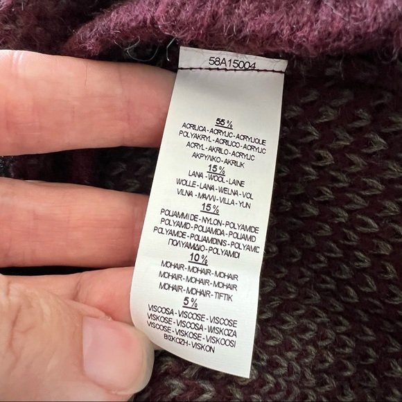 NARA CAMICIE Cardigan Sz M/L Wool Blend Burgundy Zip Closure False pockets New - Picture 9 of 9